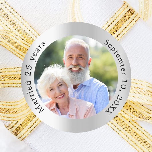 Foto 25e huwelijksjubileum ronde sticker