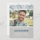 Foto 28e verjaardag nodigt hem uit Blue Confetti Kaart (Voorkant)