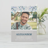 Foto 28e verjaardag nodigt hem uit Blue Confetti Kaart (Staand voorkant)
