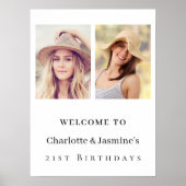 Foto 2 personen verjaardag modern welkom poster (Voorkant)