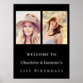Foto 2 personen verjaardag modern zwart welkom poster (Voorkant)