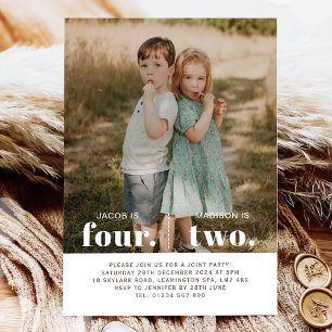 Foto 2e en 4e gezamenlijke verjaardag uitnodiging