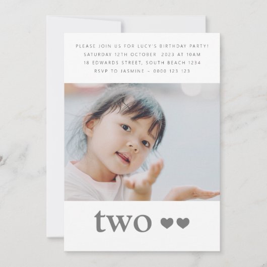 Foto 2e verjaardag Heart Invitation Kaart (Voorkant)