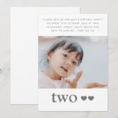 Foto 2e verjaardag Heart Invitation Kaart (Voorkant / Achterkant)
