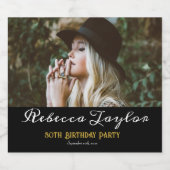 Foto 30 Birthday Black Gold Calligraphy Stylish Sparkling Wijnetiket (Enkel label)