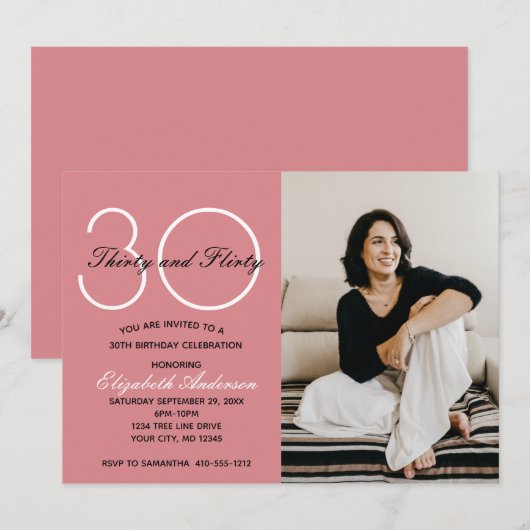 Foto 30 Dertig en vruchtroze verjaardag Kaart (Voorkant / Achterkant)