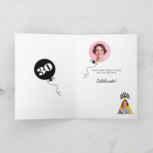 Foto 30e verjaardag Custom Name Kaart (Binnen)