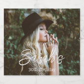 Foto 30e verjaardag Party Script gepersonaliseerd Sparkling Wijnetiket (Enkel label)