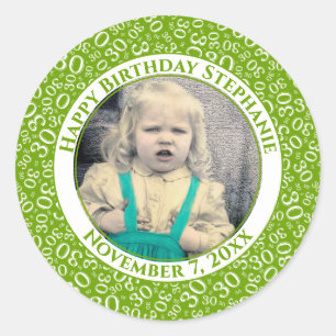 Foto 30e Willekeurig Nummer Patroon Groen/Wit Ronde Sticker