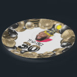 Foto 30th Birthday - persoonlijk Papieren Bordje<br><div class="desc">Eenvoudig modern 30th Birthday Foto Black Gold-ontwerp. U kunt foto gemakkelijk veranderen, en als u op Klik gaat om verder aan te passen kunt u het Pet van de Dagen van de Verjaardag bewegen aangezien het voor u werkt. Overeenkomende producten zijn te vinden in het 30e Collectie op de geboorte....</div>