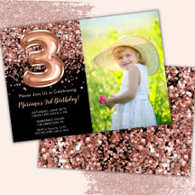 Foto 3e Verjaardag Zwart Roze Gouden Glitters