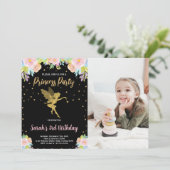 Foto 3e Zwarte Bloemen Prinses Verjaardag Kaart (Staand voorkant)