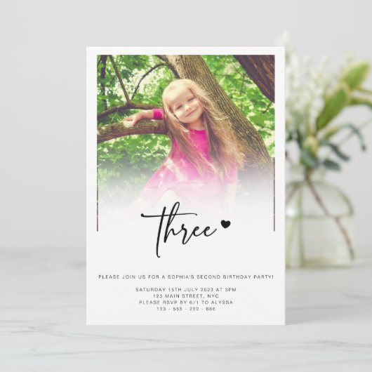 Foto 3rd Birthday Three Heart Cute Lovely Kaart (Staand voorkant)