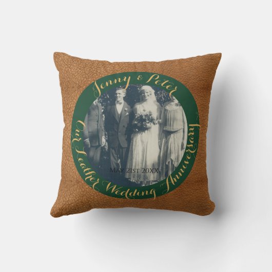 Foto 3rd Wedding Jubileum Leather Afbeelding Throw Kussen (Achterkant)