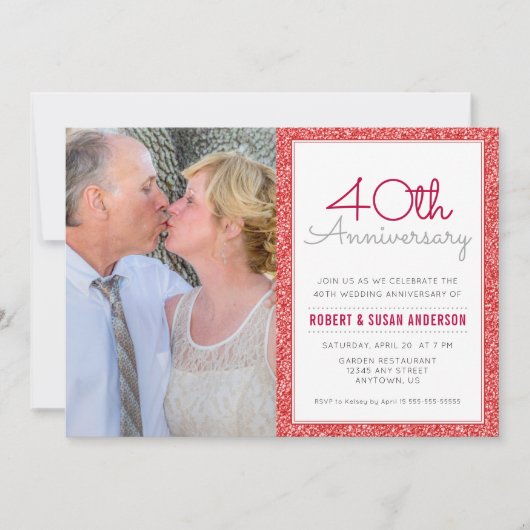 Foto 40e huwelijksjubileum nepschittering rood kaart (Voorkant)