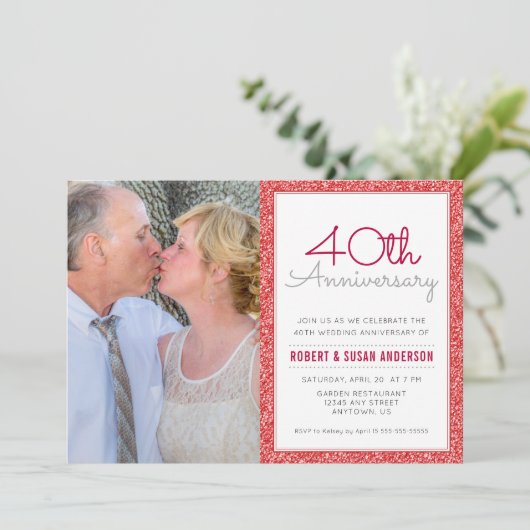 Foto 40e huwelijksjubileum nepschittering rood kaart (Staand voorkant)