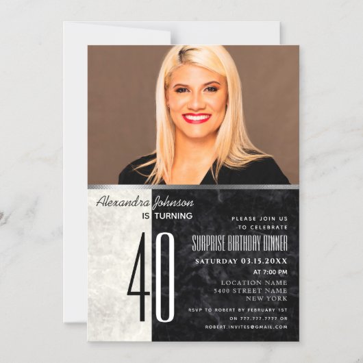 Foto 40e verjaardag zwart-wit magnetische uitnodiging (Voorkant)