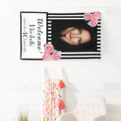 Foto 40e verjaardag zwarte witte strepen florals spandoek (Insitu)