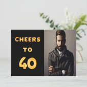 Foto 40e verjaardagsfeestje: gouden ballontekst kaart (Staand voorkant)