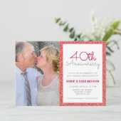 Foto 40ste huwelijksverjaardag neprode rode glitte kaart (Staand voorkant)