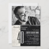 Foto 40th Birthday, Black and White Marble Kaart (Voorkant)