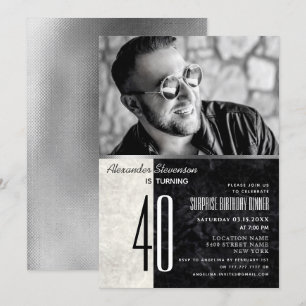 Foto 40th Birthday, Black and White Marble Kaart