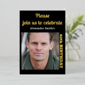 Foto 40th Birthday Black Gold Folie Uitnodiging (Staand Voorkant)