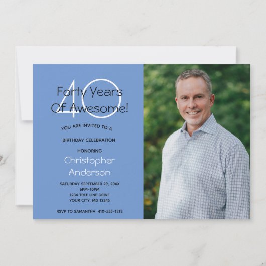 Foto 40th Birthday Party Invitation for Him Kaart (Voorkant)