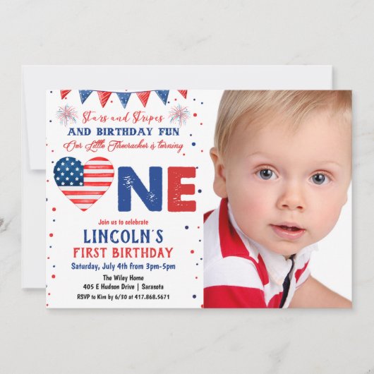 FOTO - 4 juli 1e verjaardag Uitnodiging (Voorkant)