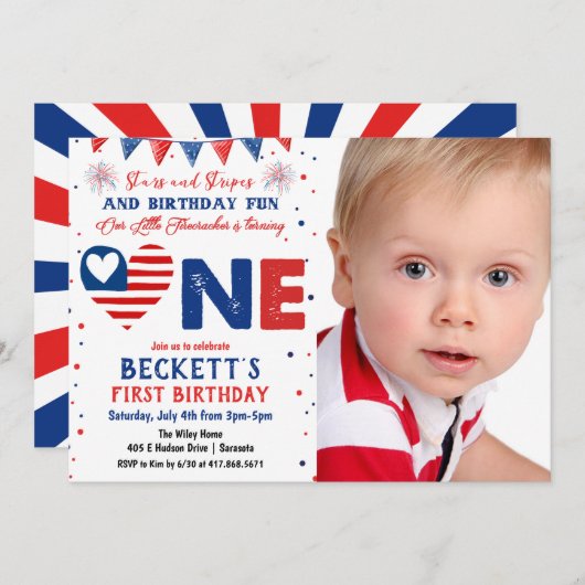 FOTO - 4 juli 1e verjaardag Uitnodiging (Voorkant / Achterkant)