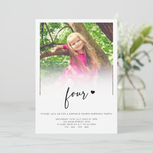 Foto 4e verjaardag Vier hartstilstand Kaart (Staand voorkant)