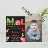 Foto 4e Zwarte Rode Boerderijdieren Verjaardag Kaart (Staand voorkant)