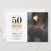 Foto 50 en Fabulous 50th Birthday Party Kaart (Voorkant)