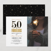 Foto 50 en Fabulous 50th Birthday Party Kaart (Voorkant / Achterkant)