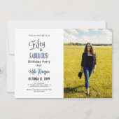 Foto 50 & FABULOUS 50th Birthday Party Blues Kaart (Voorkant)