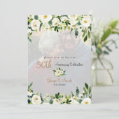 Foto 50e Jubileum Party White Floral Kaart (Staand voorkant)