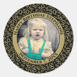 Foto 50e Partij Willekeurig Nummer Patroon Goud Ronde Sticker
