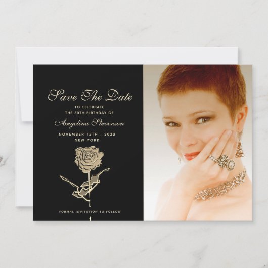 Foto 50e Verjaardag Chic Zwart Save The Date (Voorkant)