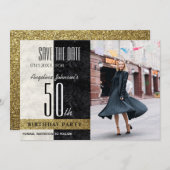 Foto 50e verjaardag Elegant goud zwart en wit Save The Date (Voorkant / Achterkant)