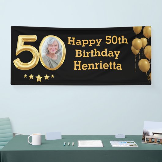 Foto 50e verjaardag Party Banner Zwart Goud (Beurs)