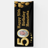 Foto 50e verjaardag Party Banner Zwart Goud (Verticaal)
