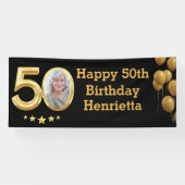 Foto 50e verjaardag Party Banner Zwart Goud (Horizontaal)