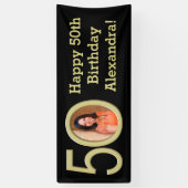Foto 50e verjaardag Party Banner Zwart/Goud (Verticaal)