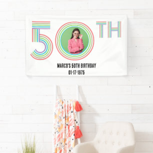 Foto 50e Verjaardag Retro  Rainbow Numeral Spandoek