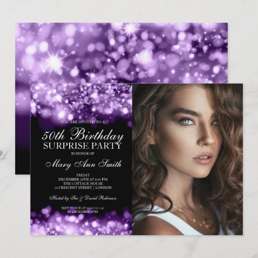 FOTO 50e verrassingsdag Paarse glam licht Kaart (Voorkant / Achterkant)