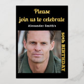 Foto 50th Birthday Black Gold Folie Uitnodiging (Voorkant)