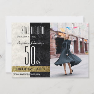 Foto: 50th Birthday Elegant Gold Black and White Save The Date