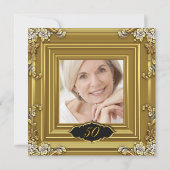 Foto 50th Birthday Party Elegant Gold Black Kaart (Achterkant)