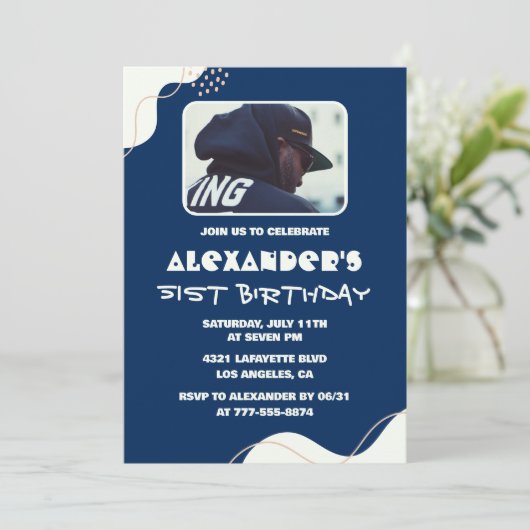 Foto 51e verjaardag uitnodigingen Mannen Eenvoudig (Staand voorkant)