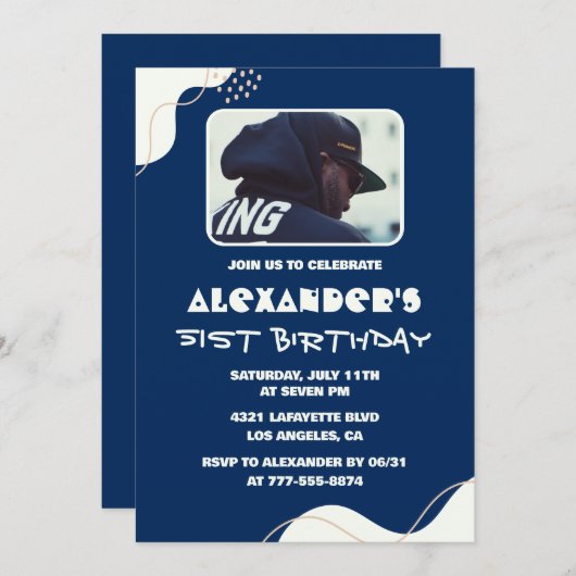 Foto 51e verjaardag uitnodigingen Mannen Eenvoudig (Voorkant / Achterkant)